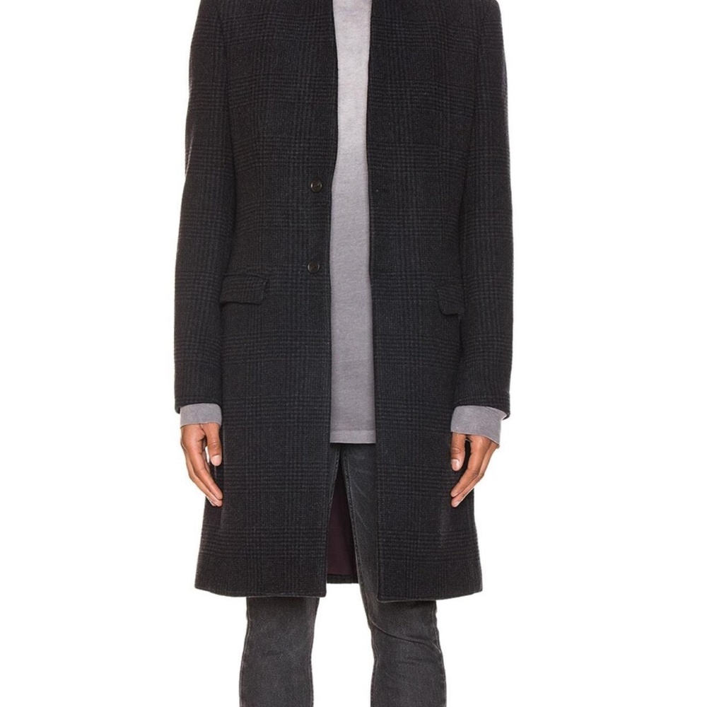 Men’s AllSaints Burge Coat in Black and Charcoal Plaid-Size 40